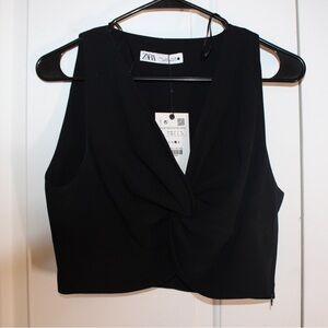 Zara Black Twist-Front Crop Top Size L